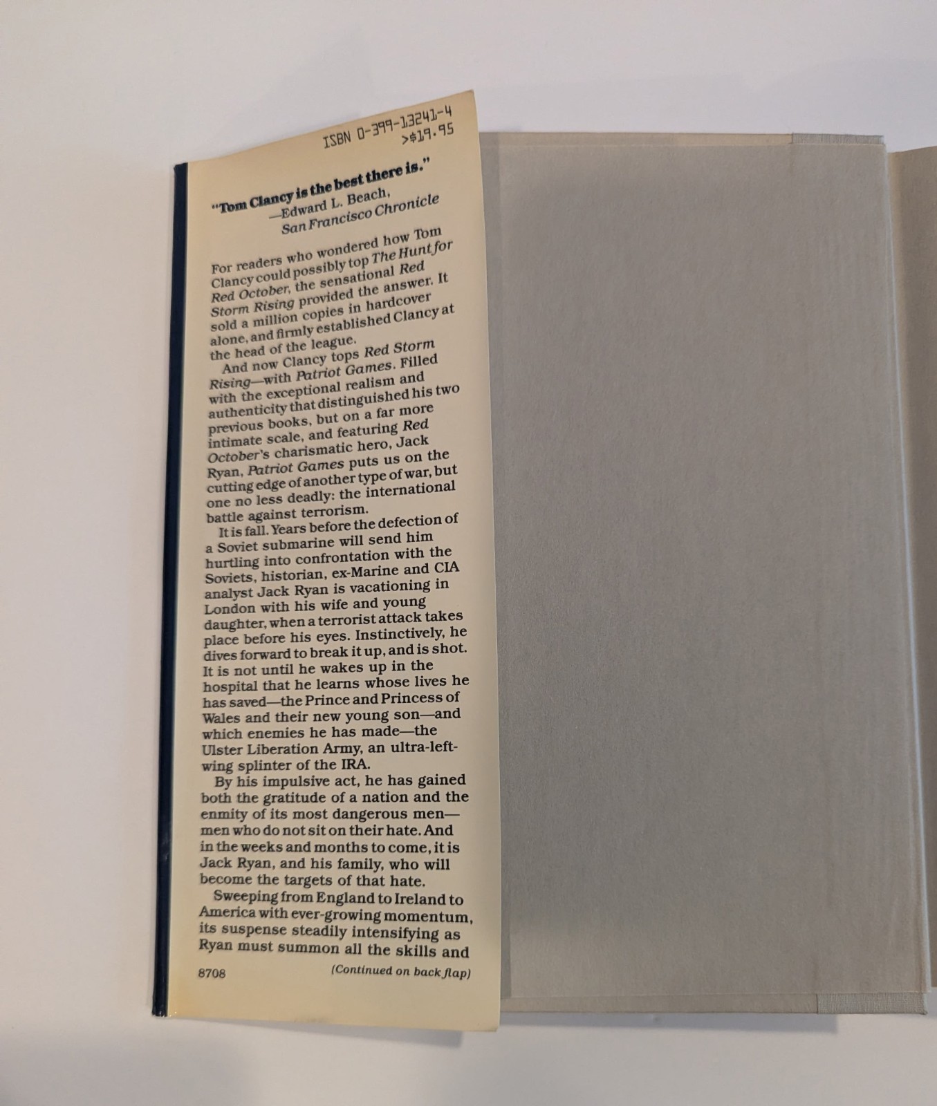 Patriot Games by Tom Clancy- HC/DJ – First Edition, First Print