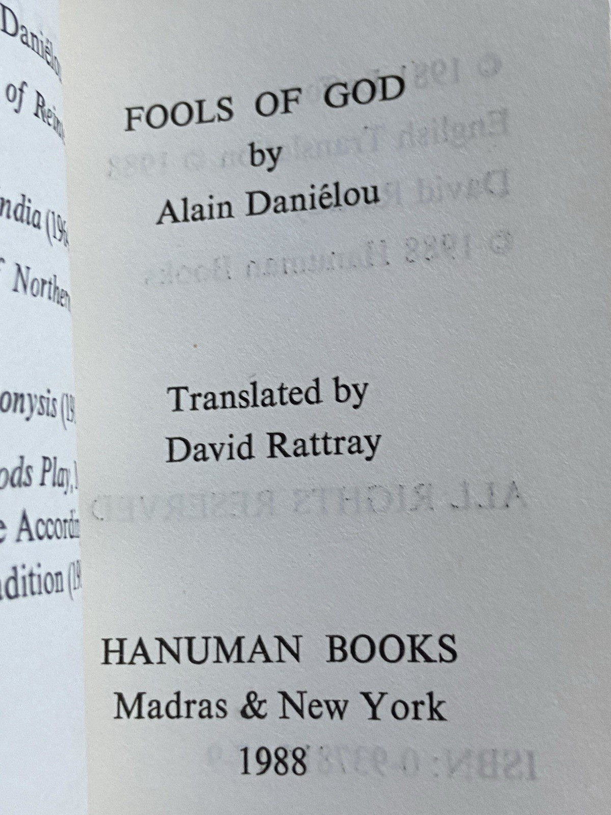 Fools of God – Alain Daniélou 1st ed 1988 Pbk / Dj