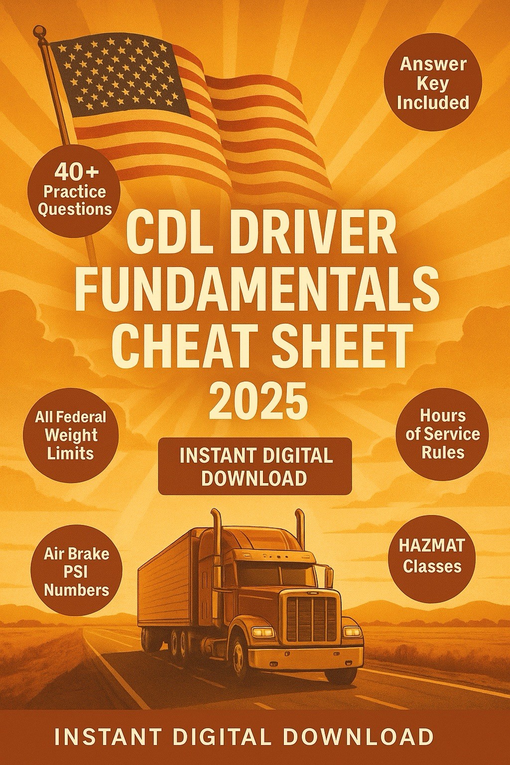 CDL Driver Fundamentals Cheat Sheet & Quiz Bundle 2025–2026 — Instant Download