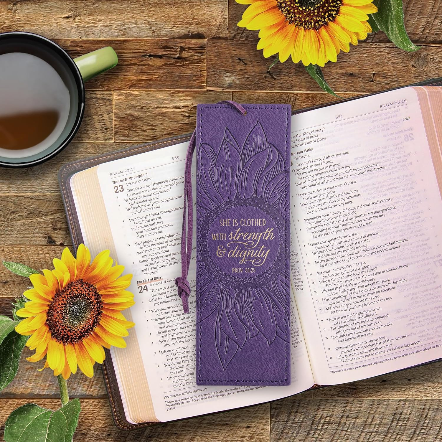 Vegan Leather Scripture Bookmark for Women: Strength and Dignity – Proverbs 31:2