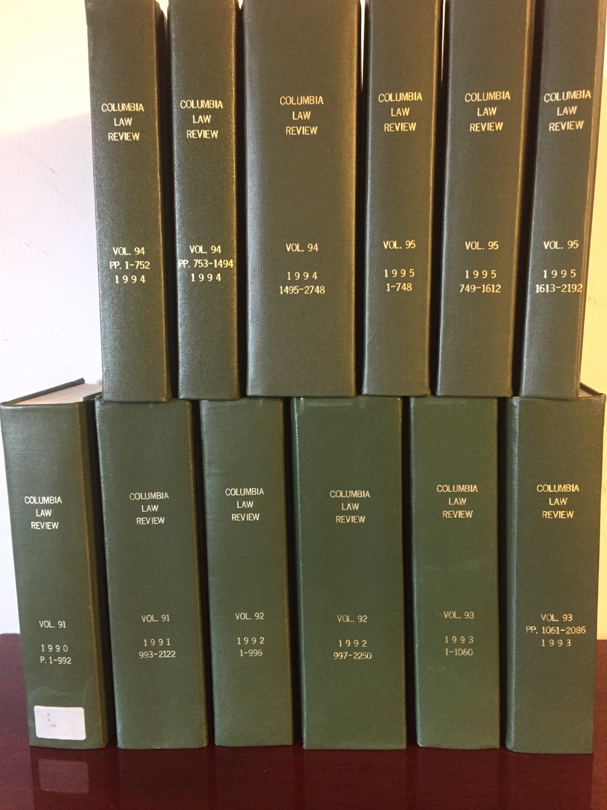 Lot 12 COLUMBIA LAW REVIEW vol 91-95 Years 1990-1995