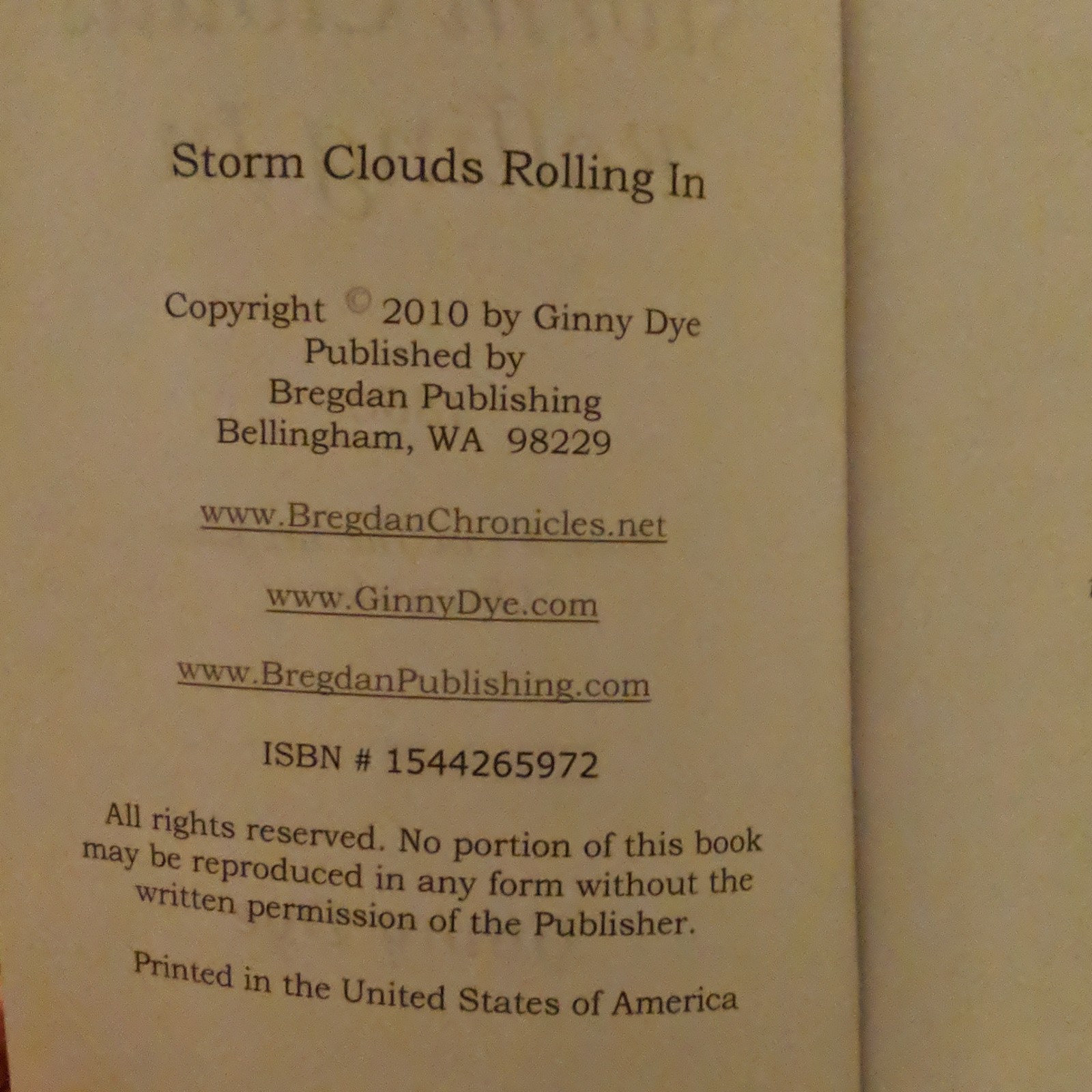 Storm Clouds Rolling In The Bregdan Chronicles by Ginny Dye Paperback 2010