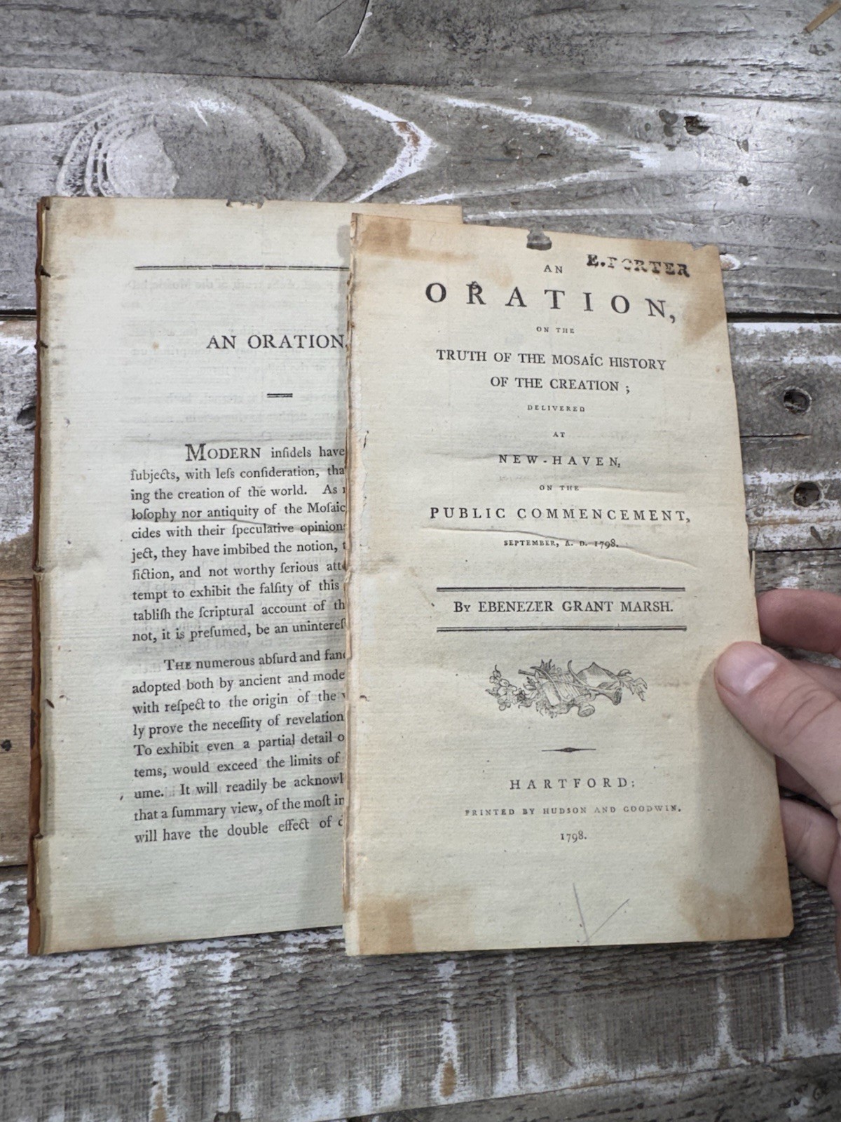1798 Antique Philosophy Pamphlet “An Oration of the Truth of Mosaic History”