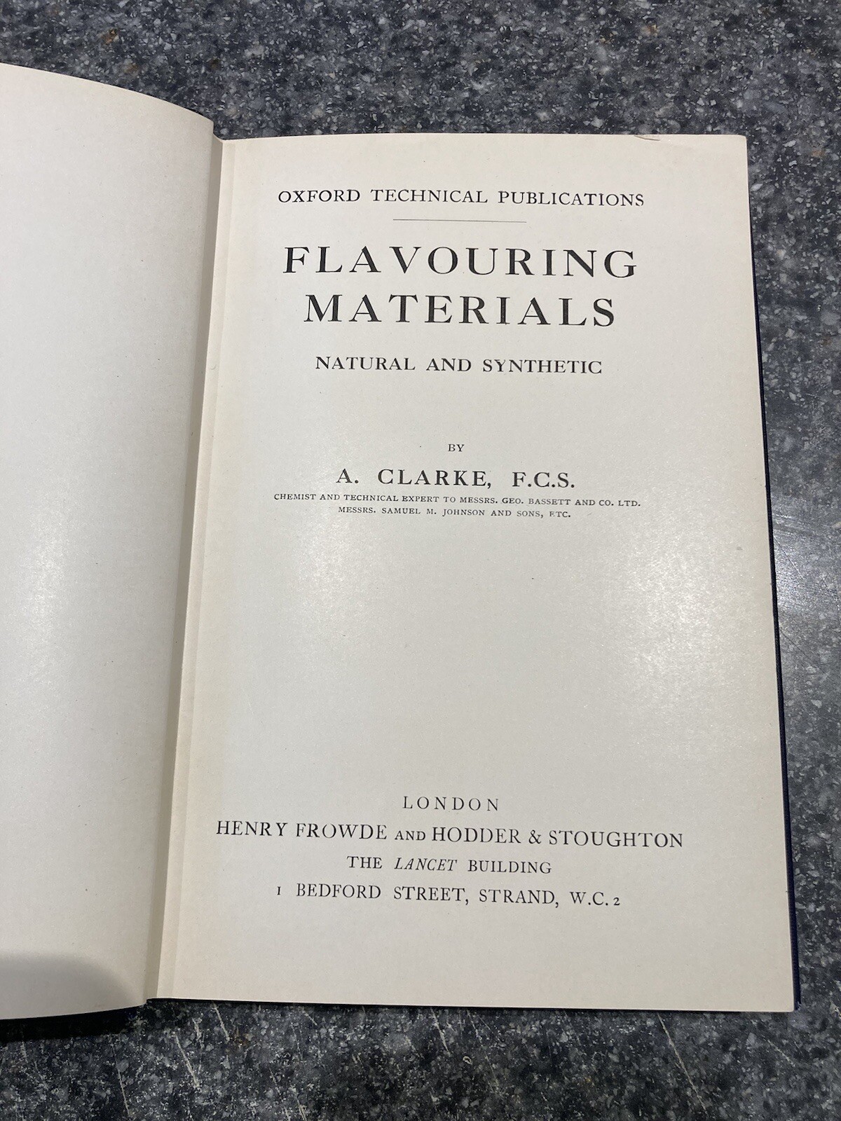 FLAVOURING MATERIALS BY A. CLARKE, 166 PAGES HC 1922 flavoring