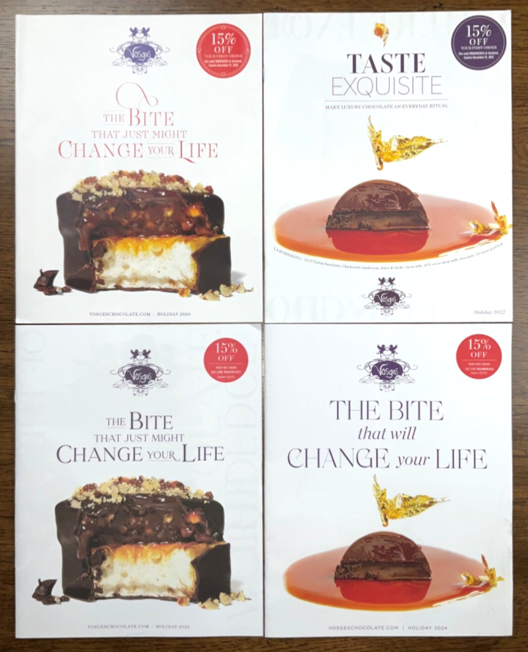 Set of 4 VOSGES Gourmet Exotic Chocolate Catalogs Holiday 2020 2022 2023 & 2024