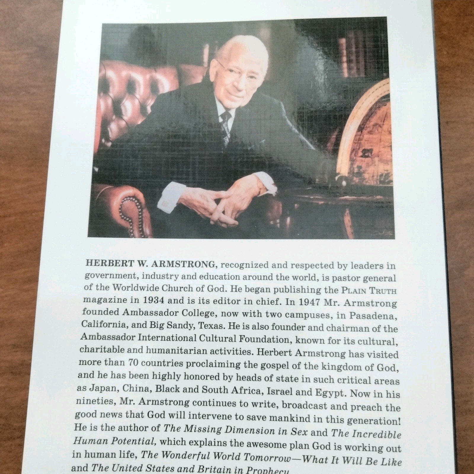 Herbert W. Armstrong: Autobiography (900 pages softcover); Mystery of the Ages