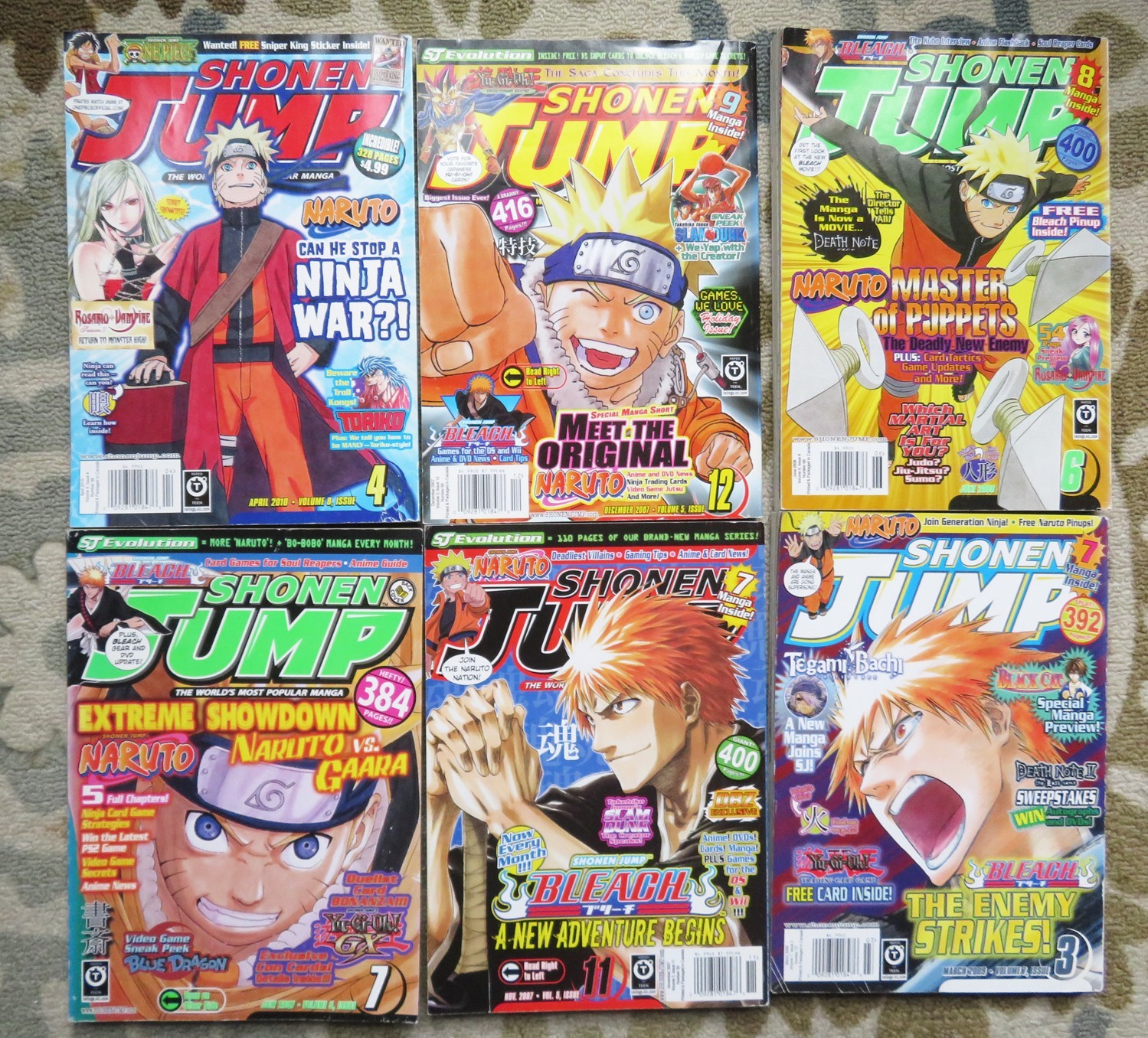 LOT OF 6 SHONEN JUMP English Magazine 2007 #7 11 12- 2008#6, 2009#3. 2010#4