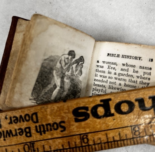 antique 1851 miniature book leather 2 x 2 History of the Bible 23 illustrations