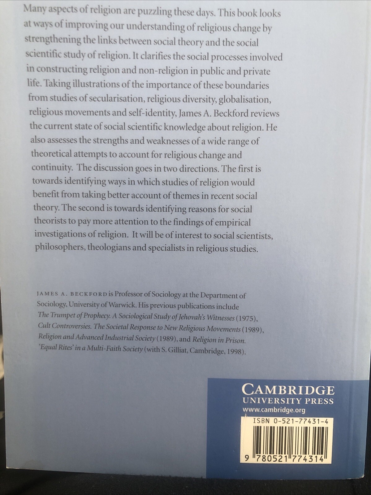 Social Theory and Religion by James A. Beckford (2003, Trade Paperback)