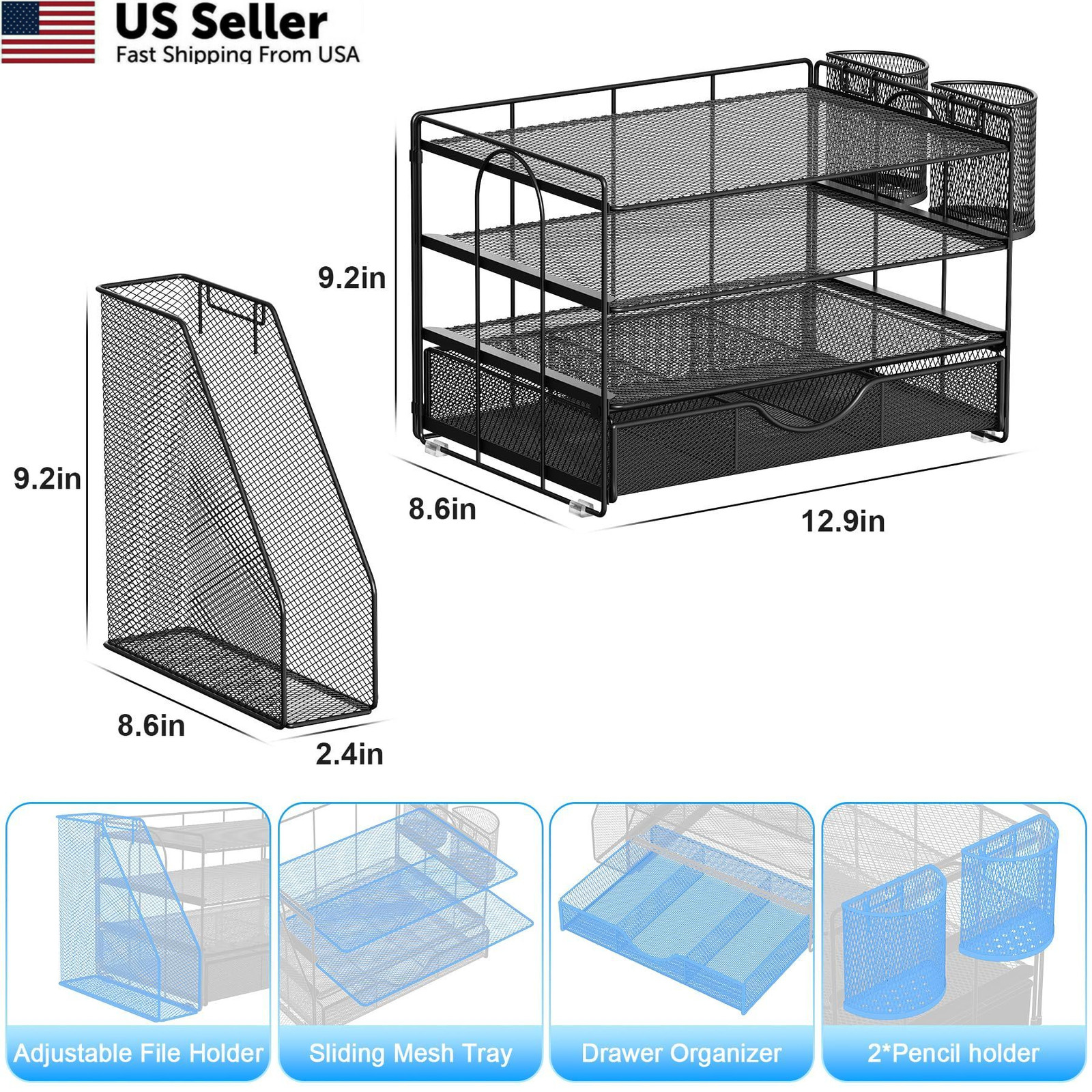 gianotter Desk Organizers and Accessories with 41.3 x 24 x 22.9 cm, Black