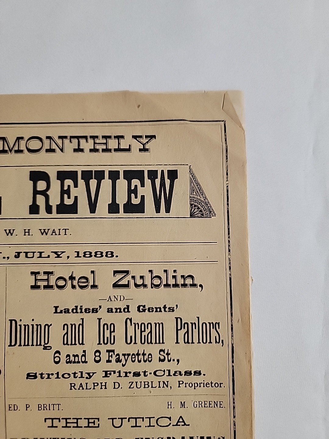 Rare July 1888 Utica N.Y. Antique “Wait’s The Monthly Review” Music Book