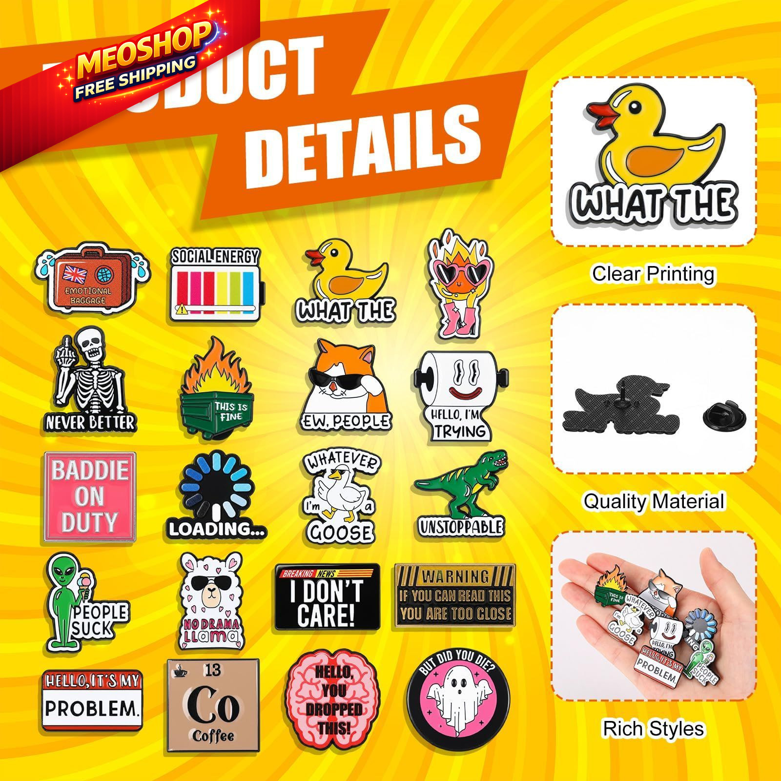 Huquary 20 Pack Funny Enamel about 1.18 x 0.79 inch /3 x 2 cm, multicolor