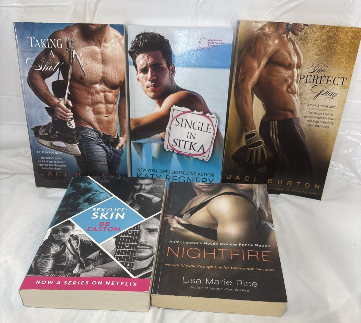 Sexy Romantic reads, Lot of 5, Nightfire,The Perfect Play,Single In Sitka…….