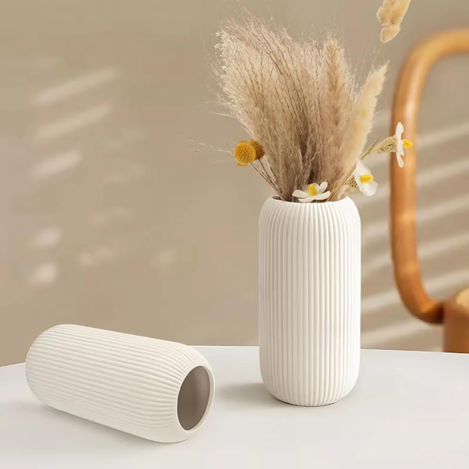 Ceramic Vase for Flowers – Modern Small 8 inches (H) x 3.5 (W), White
