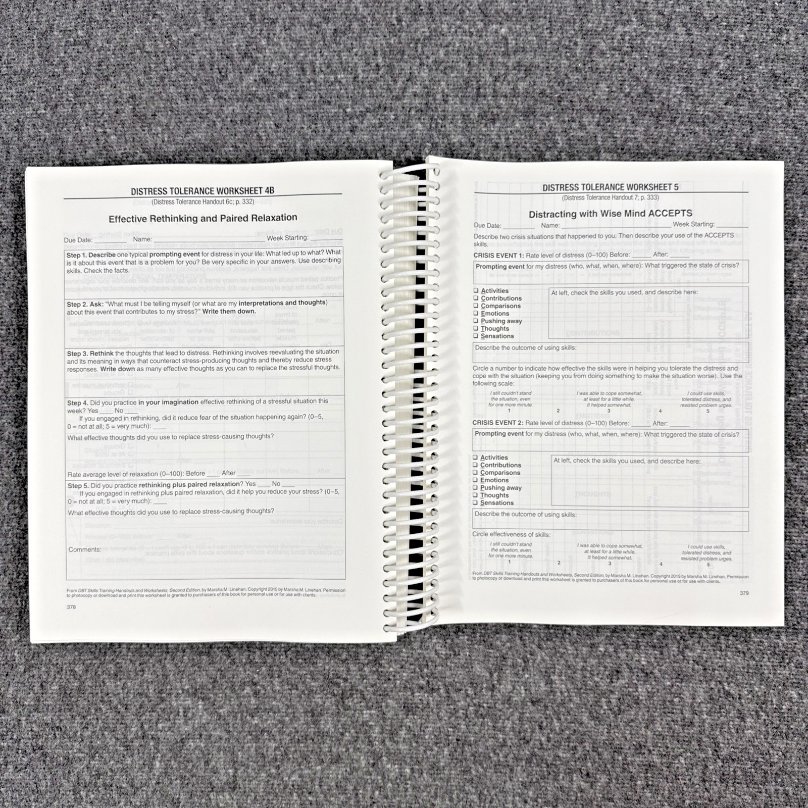 DBT Skills Training Handouts and Worksheets by Marsha M. Linehan, Like New