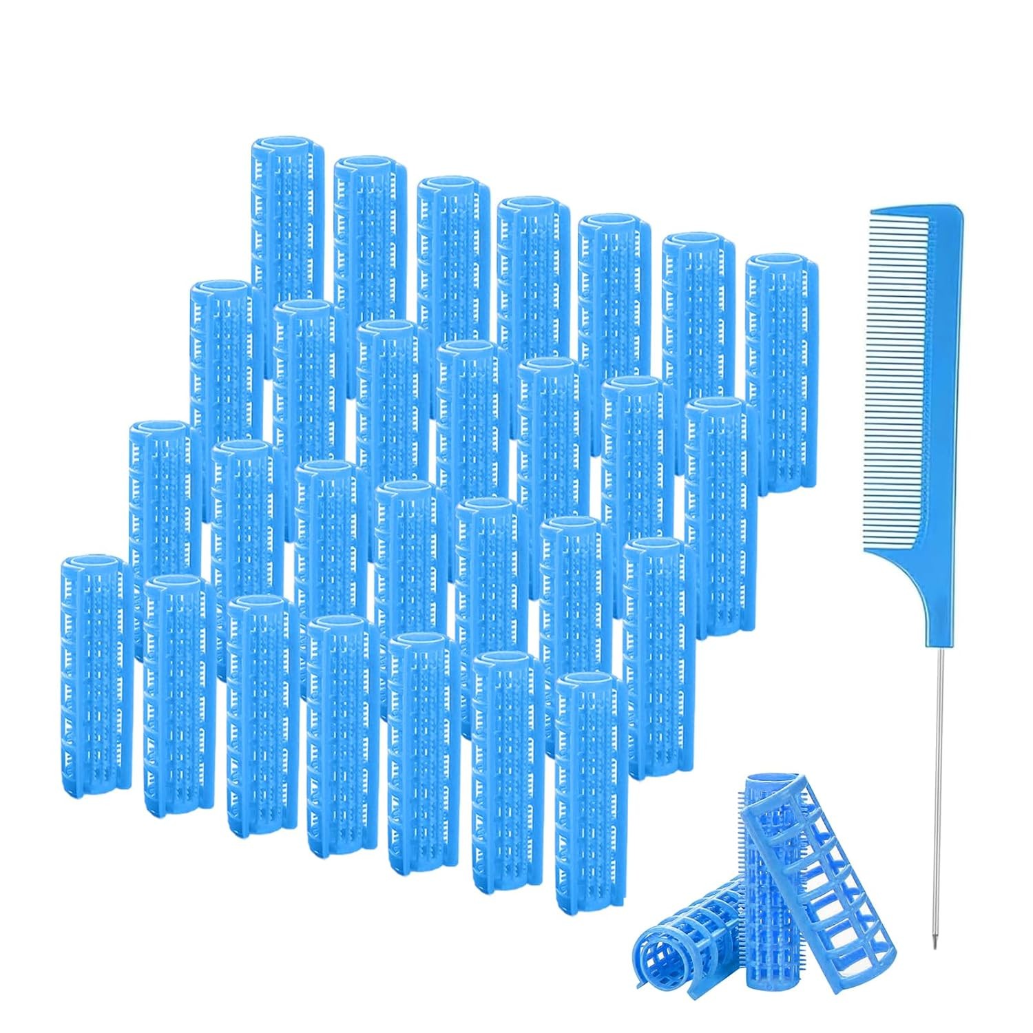 28PCS Small Plastic Hair Curlers Rollers Set, 0.6In/1.5cm Snap on Rollers Self