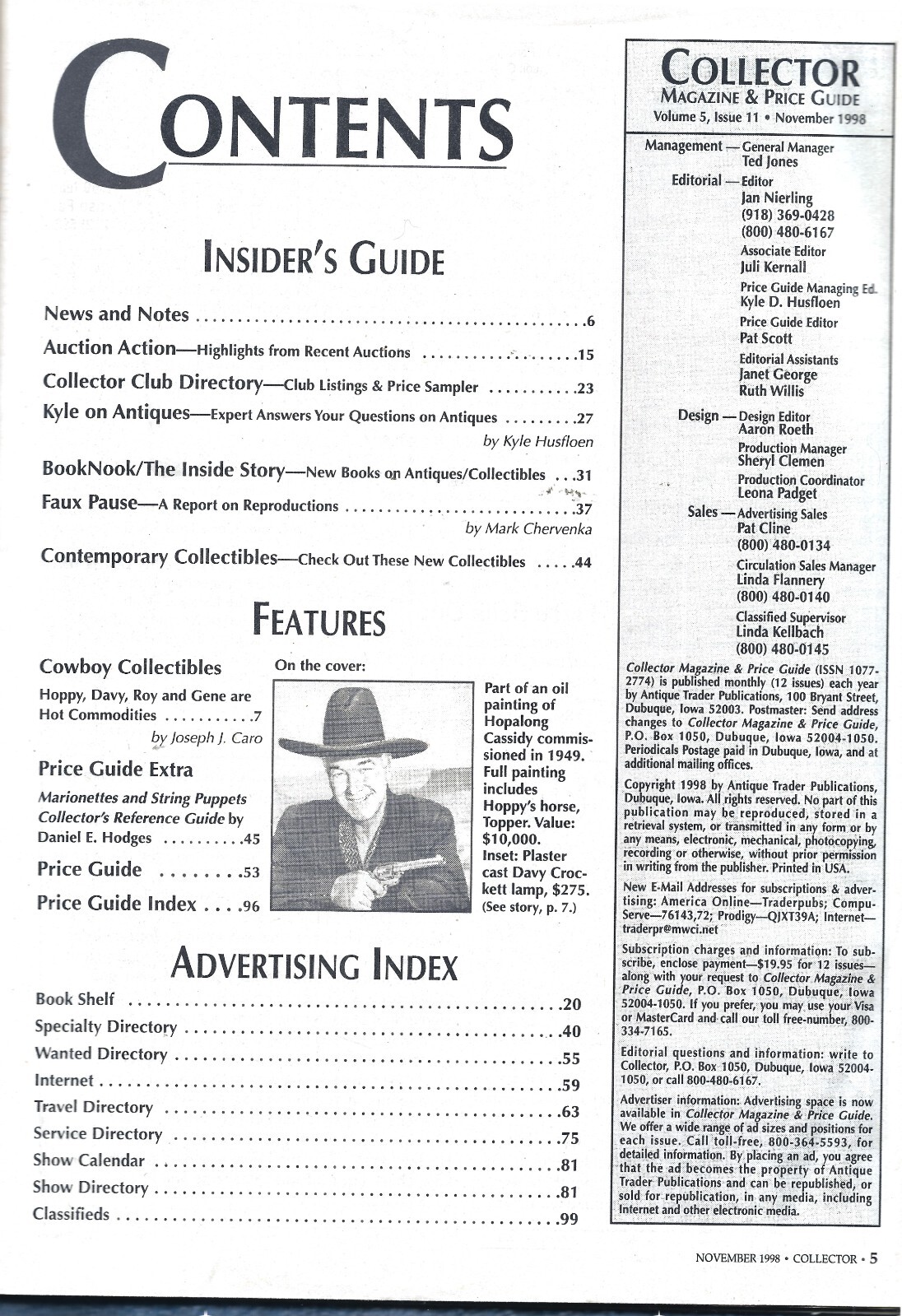 Antique Trader’s Collector Magazine & PG-Nov. 1998-Cowboy Collectibles-102 pages
