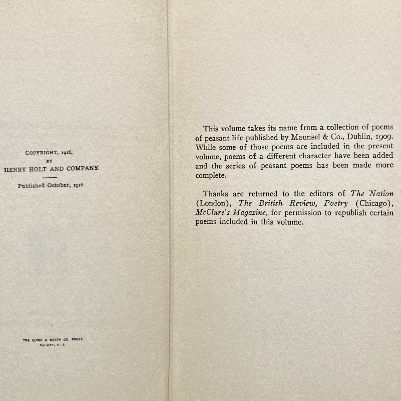 Wild Earth & Other Poems – Padraic Colum (1st edition) Henry Holt & Co., 1916