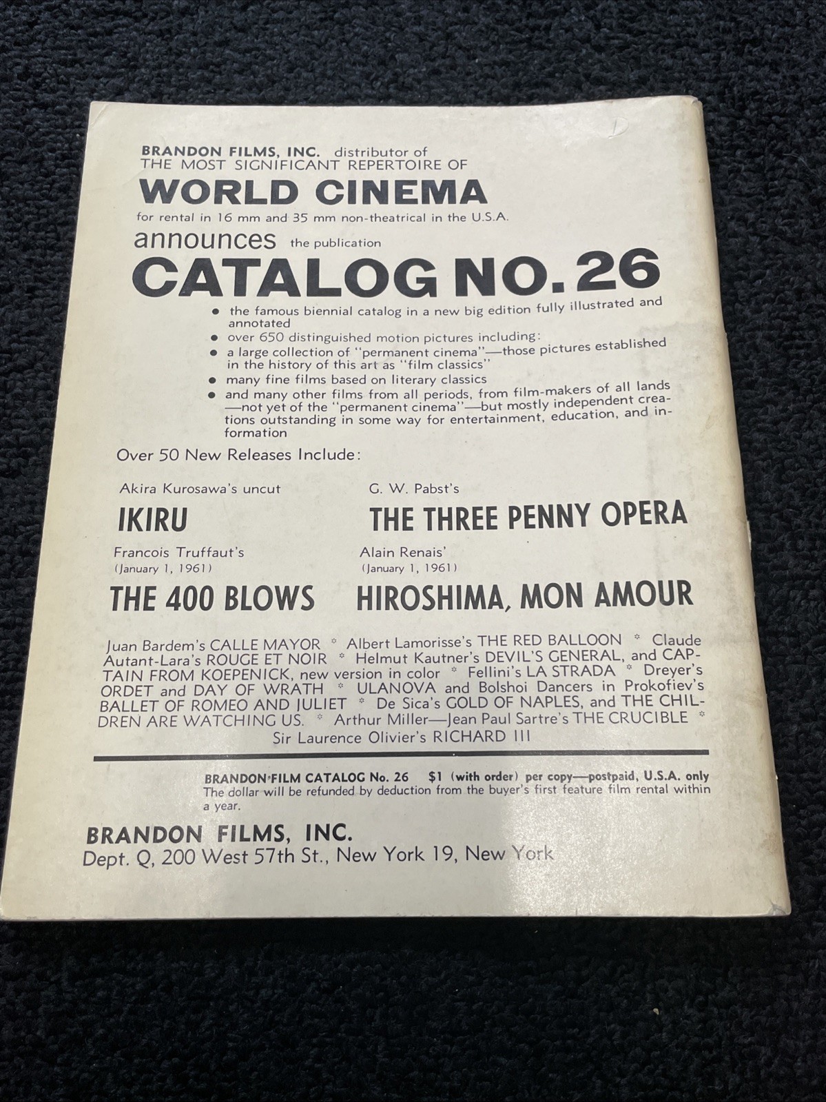 RARE Vintage 1960/1962 Lot Of 3 Film Quarterly Journals UC Press – V10