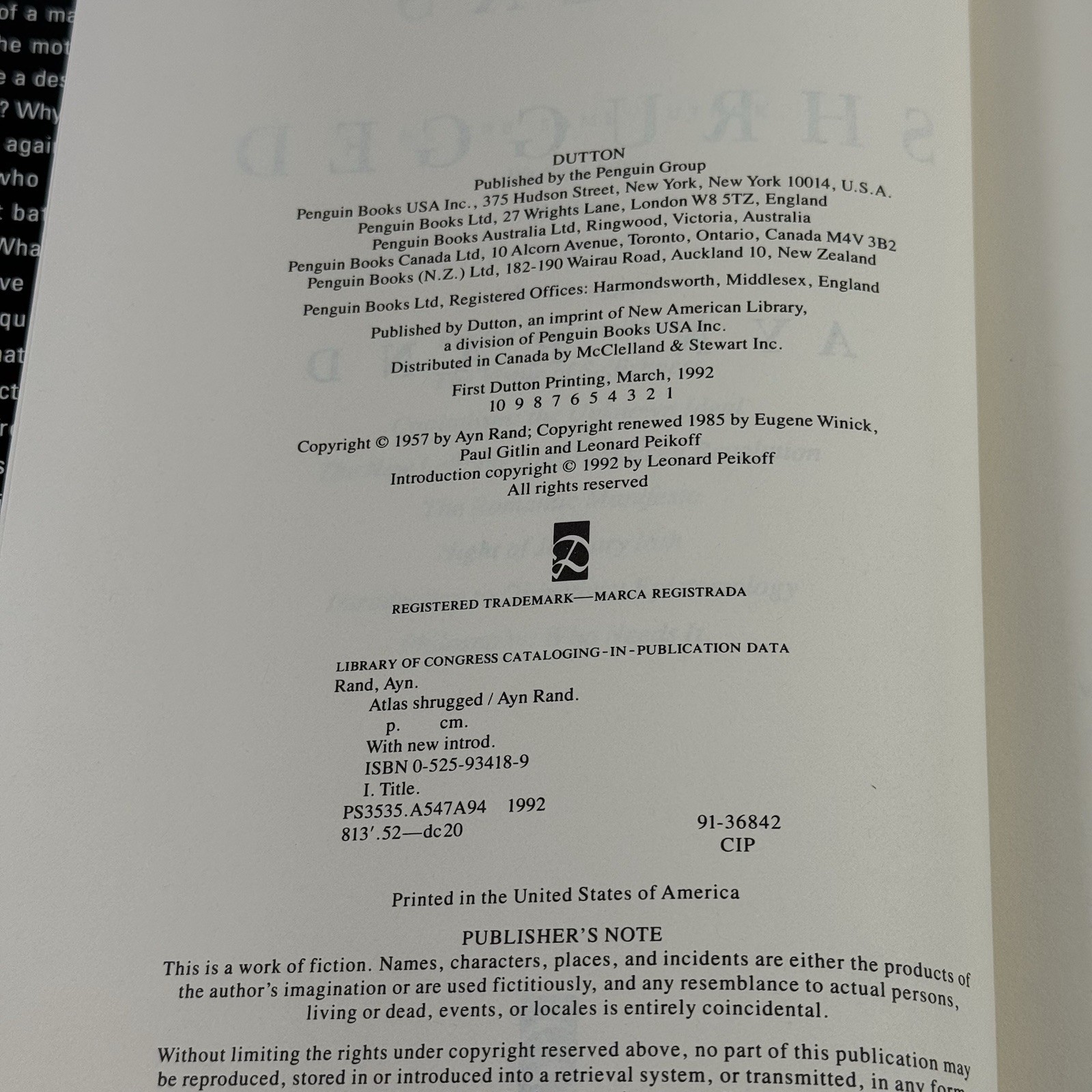 Ayn Rand ATLAS SHRUGGED: 35th Anniversary 1st Edition 1st Printing HC DJ