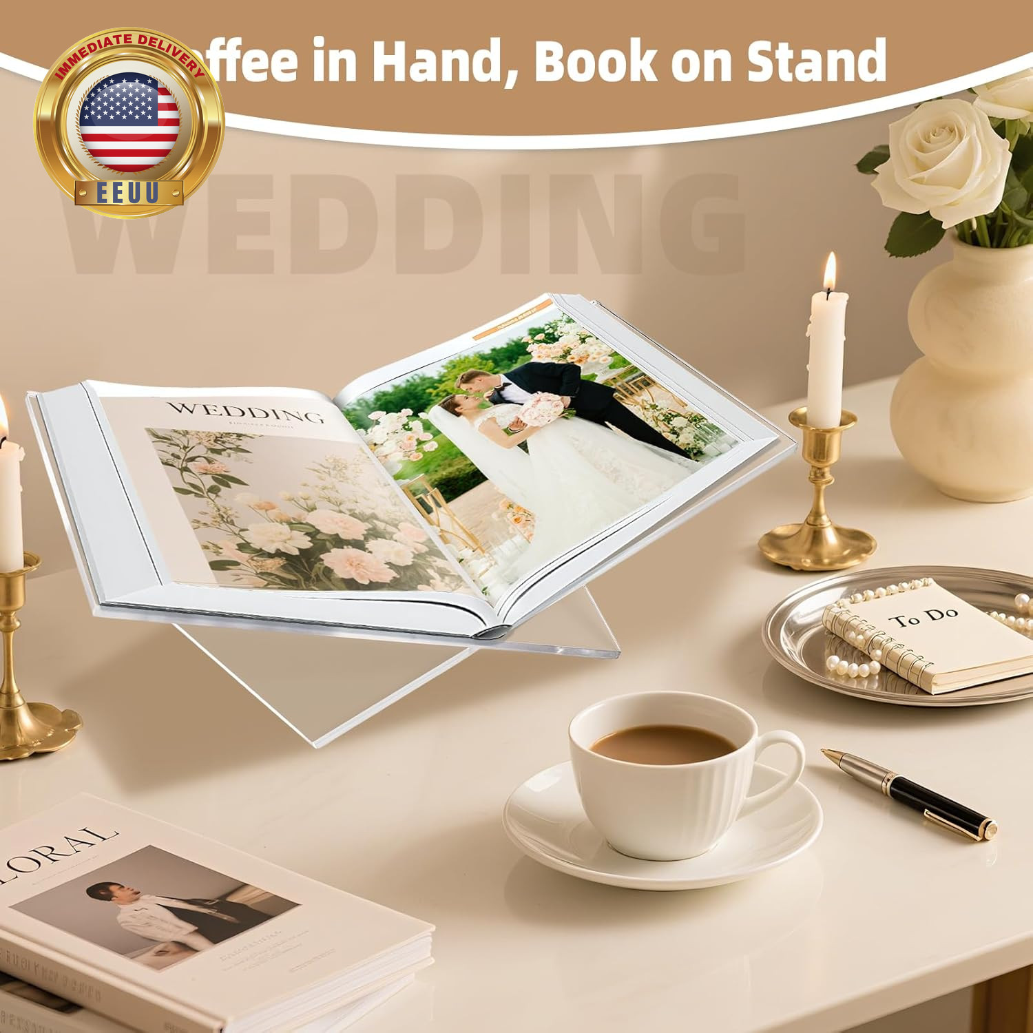 Clear Acrylic Book Stand – Large 12.6 X 6.7 X 5 in Book Holder for Cookbooks, Bi