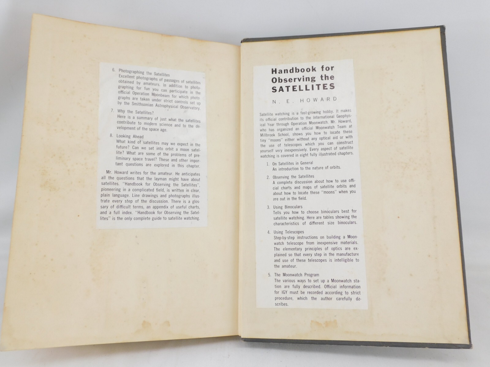 1958 Satellite Observing by N E Howard Handbook Illustrated HC 136 Pages