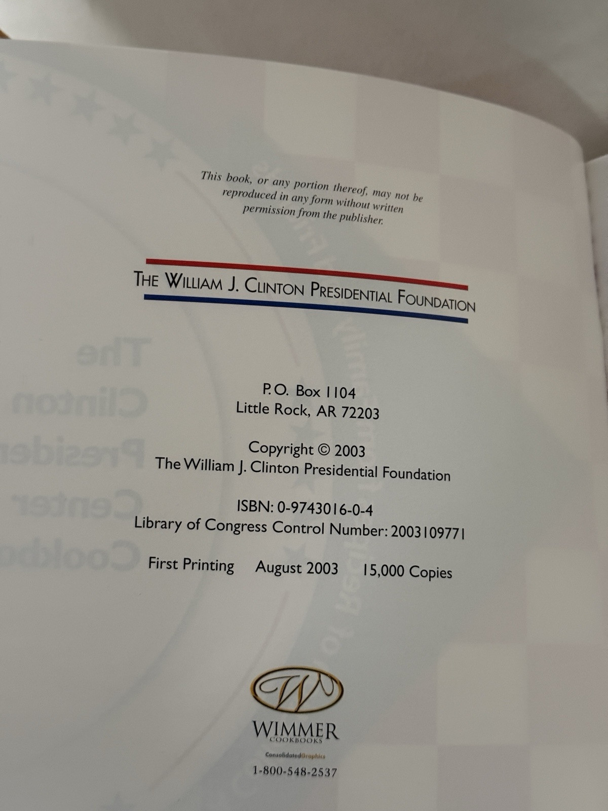Cookbook Celebrity Cookbook 264 pages Illustrated Soft Cover President Clinton