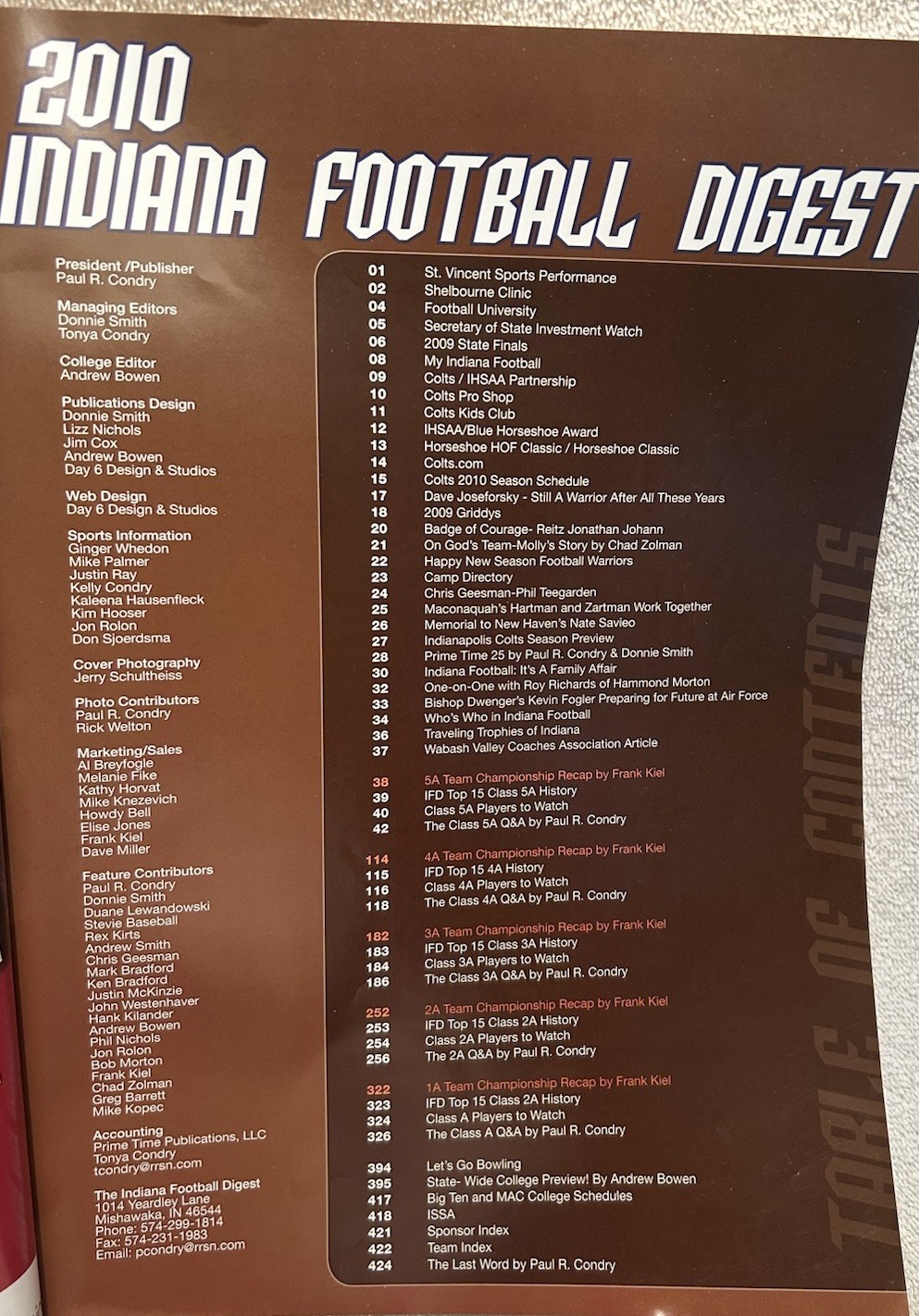 2010 Indiana Football Digest 428 Pages Of Info On High School & College Teams