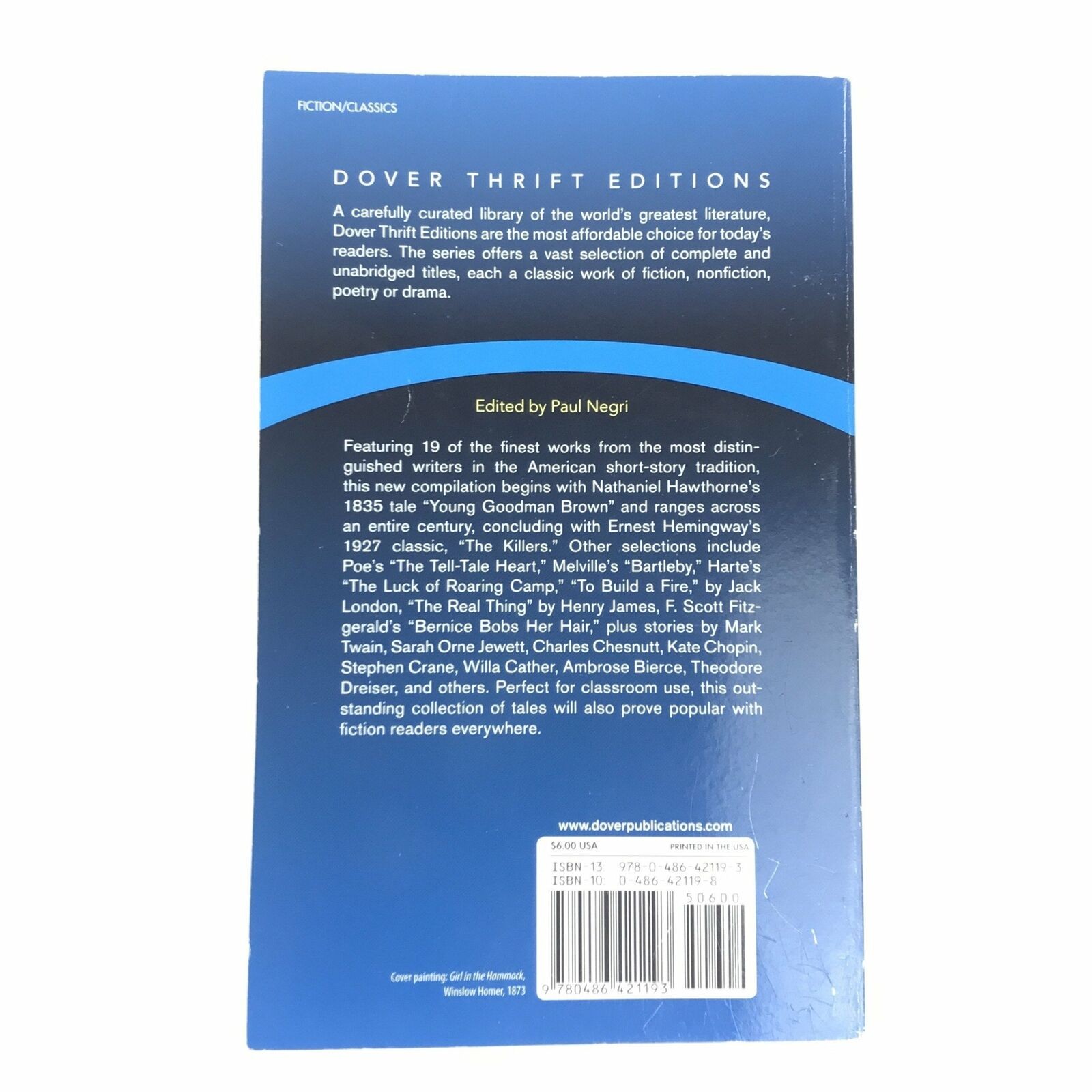 Great American Short Stories (Dover Thrift Editions) Edited by Paul Negri