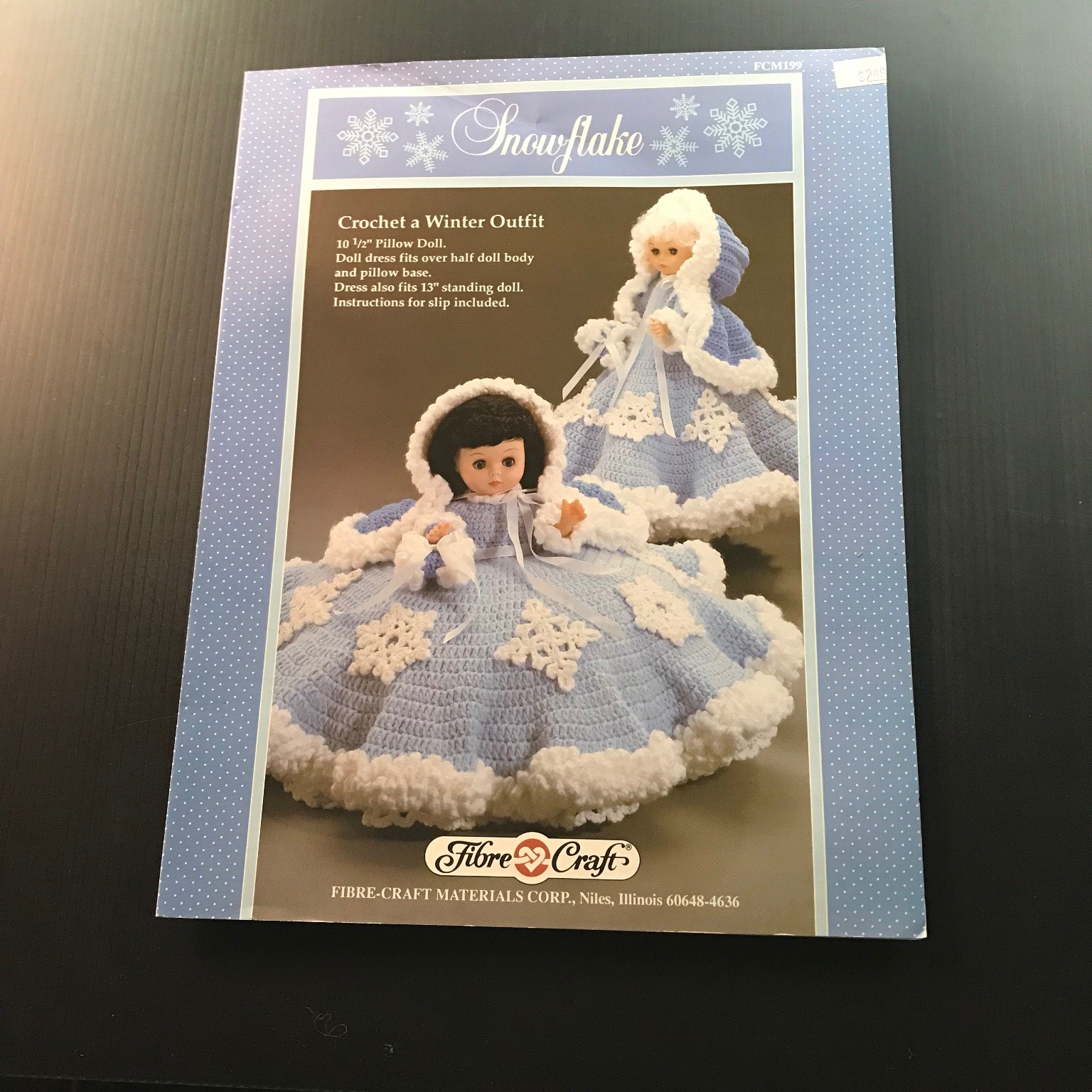 Snowflake Crochet a Winter Outfit 1990 Doll Dress Pillow Pattern FCM199