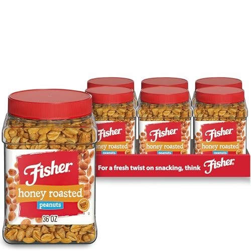 Fisher Snack Honey Roasted Peanuts, 36 Ounces (Pack of 6), Made with Real Honey,