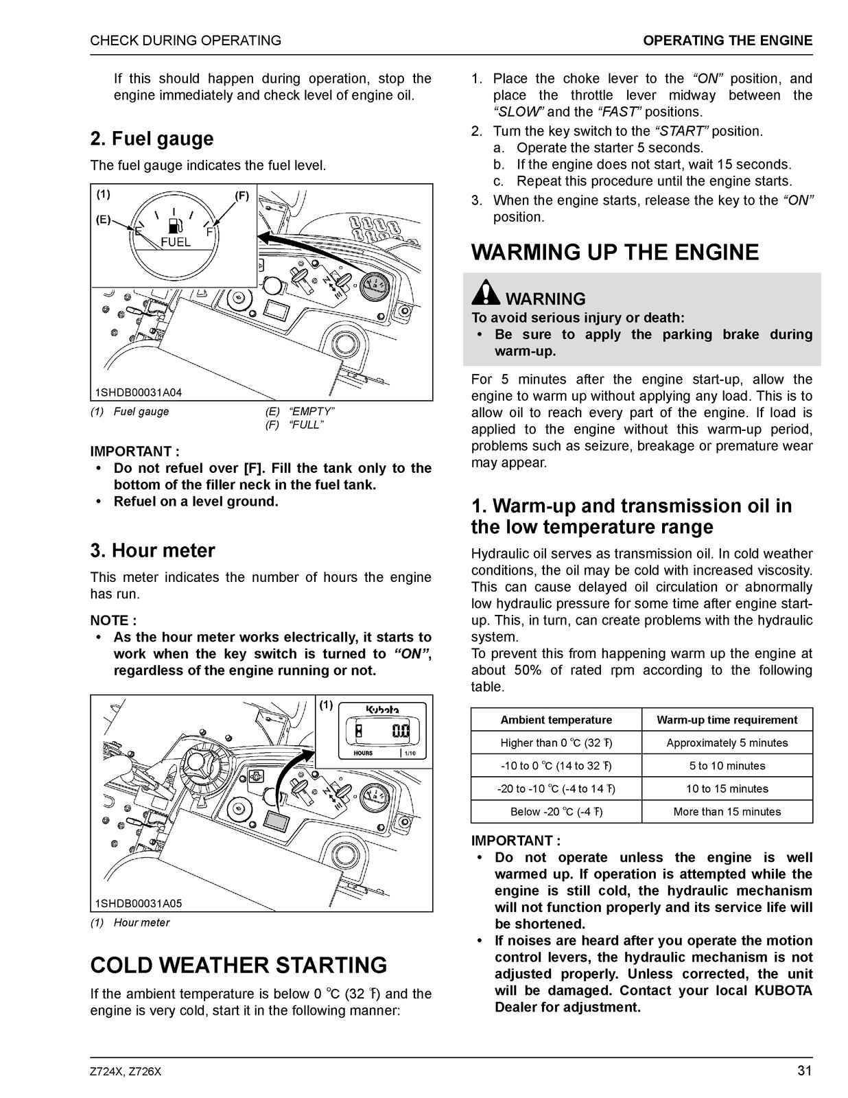 KUBOTA Z724X Z726X Zero Turn Operators Manual, BIND – FRONT & BACK – XL FOLDOUTS