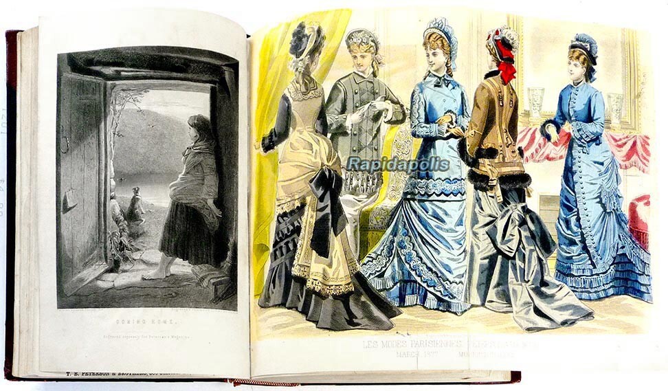 Leather Bound PETERSON’s MAGAZINE 1876 & 1877 ~ 900+ heavily illustrated pages