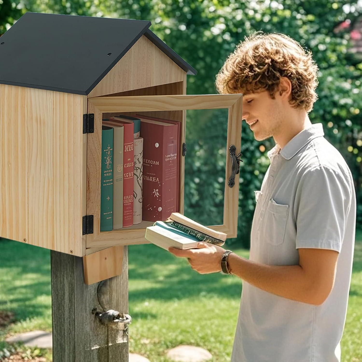 Little Library Box Outdoor Wooden outside Library Book Boxes‌ Literature Exchang