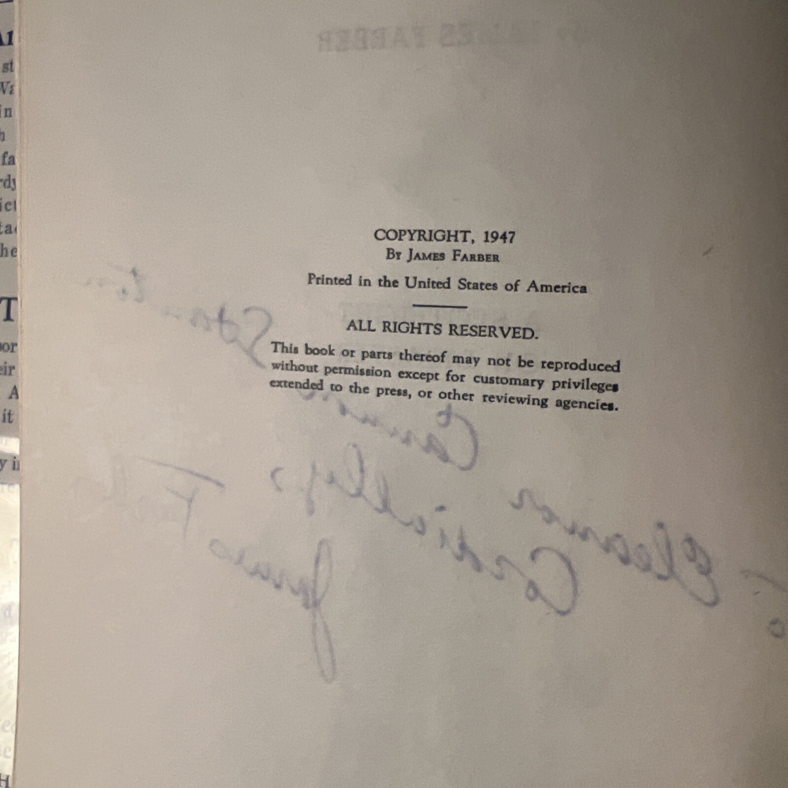 TEXAS C.S.A. BY JAMES FARBER 1947, HARDBACK DUST JACKET, SIGNED.