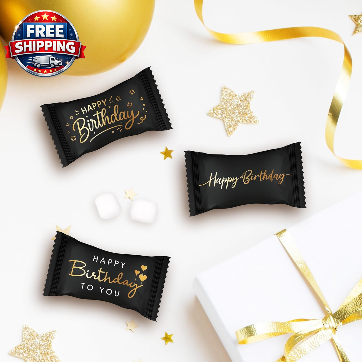 Happy Birthday Buttermints Candy 100 Count 13 Oz. Black and Gold Individually Wr