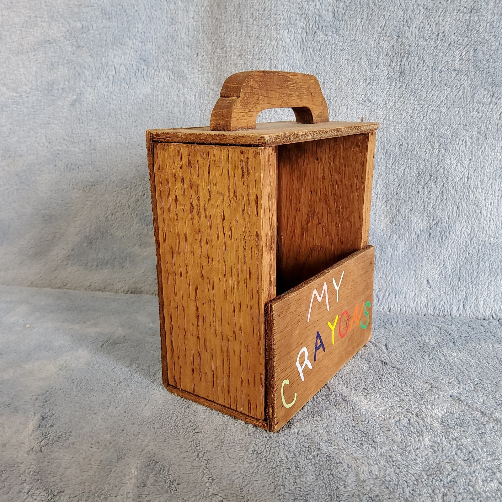 Vintage Hand-Painted Wooden “MY CRAYONS” Storage Caddy Tote Nostalgia Kids Toy