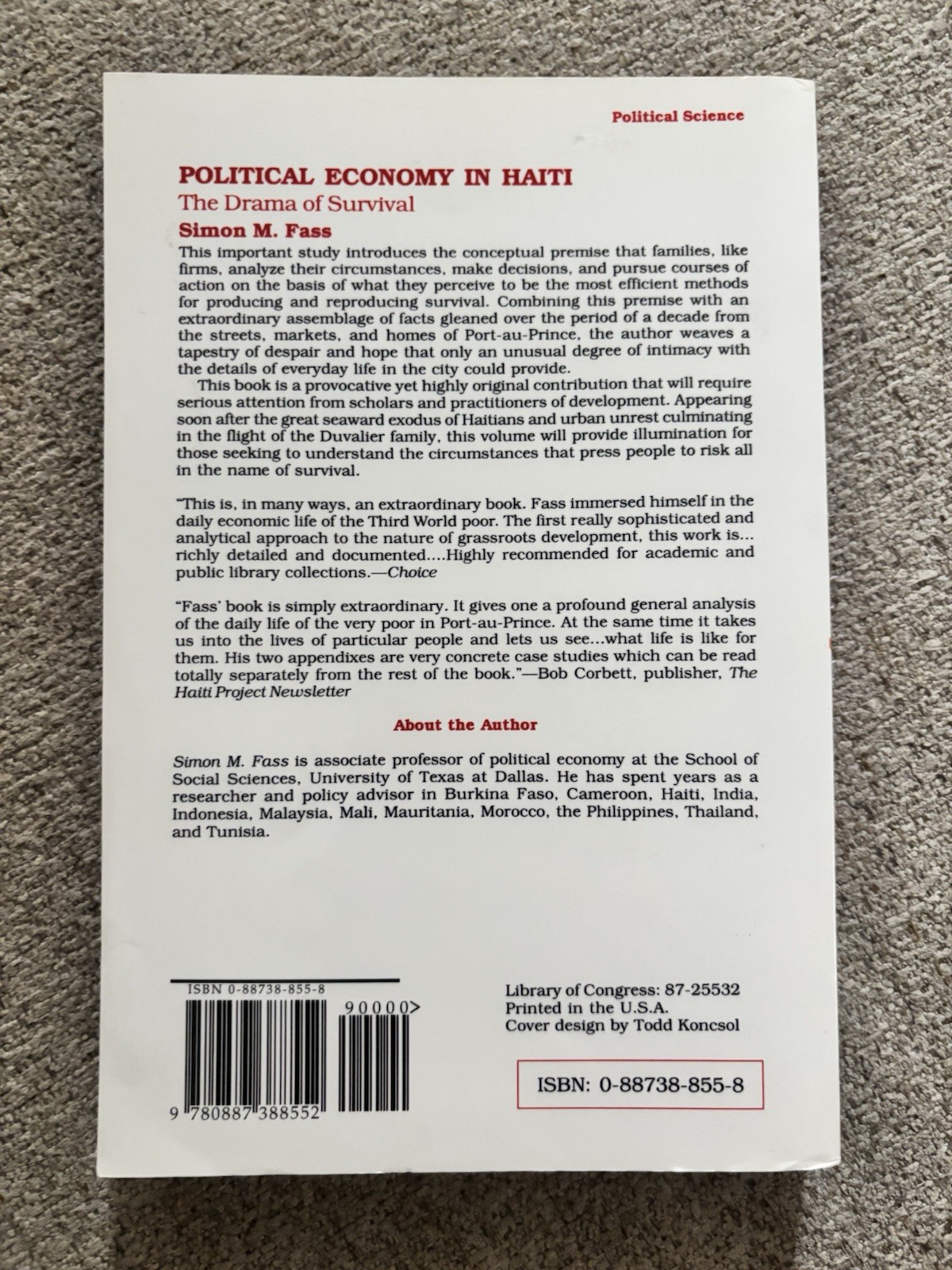 Political Economy in Haiti: The Drama of Survival Simon M. Fass Hardcover