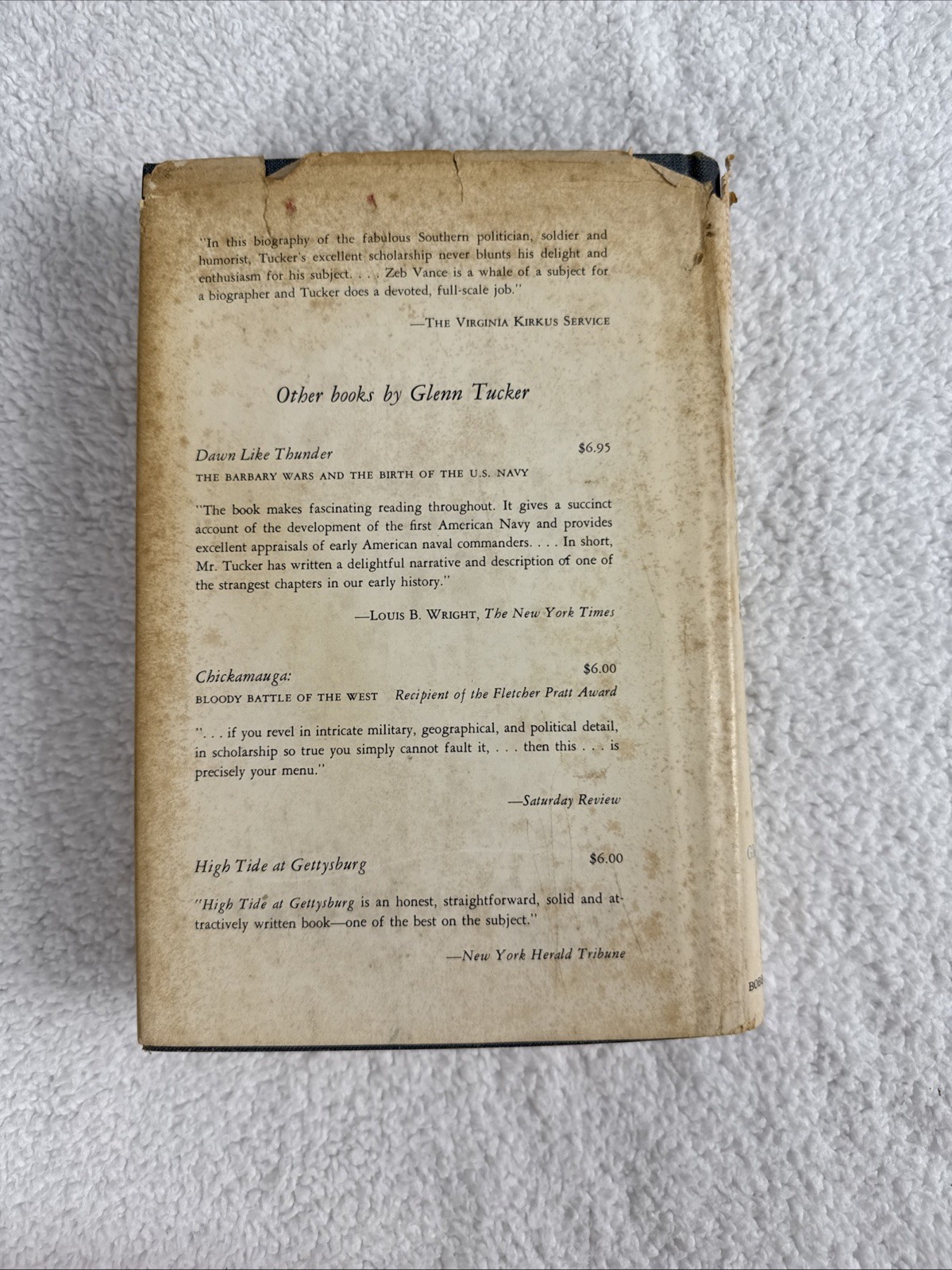 SIGNED 1965 Zeb Vance: Champion Personal Freedom, NC Civil War Governor HC/DJ