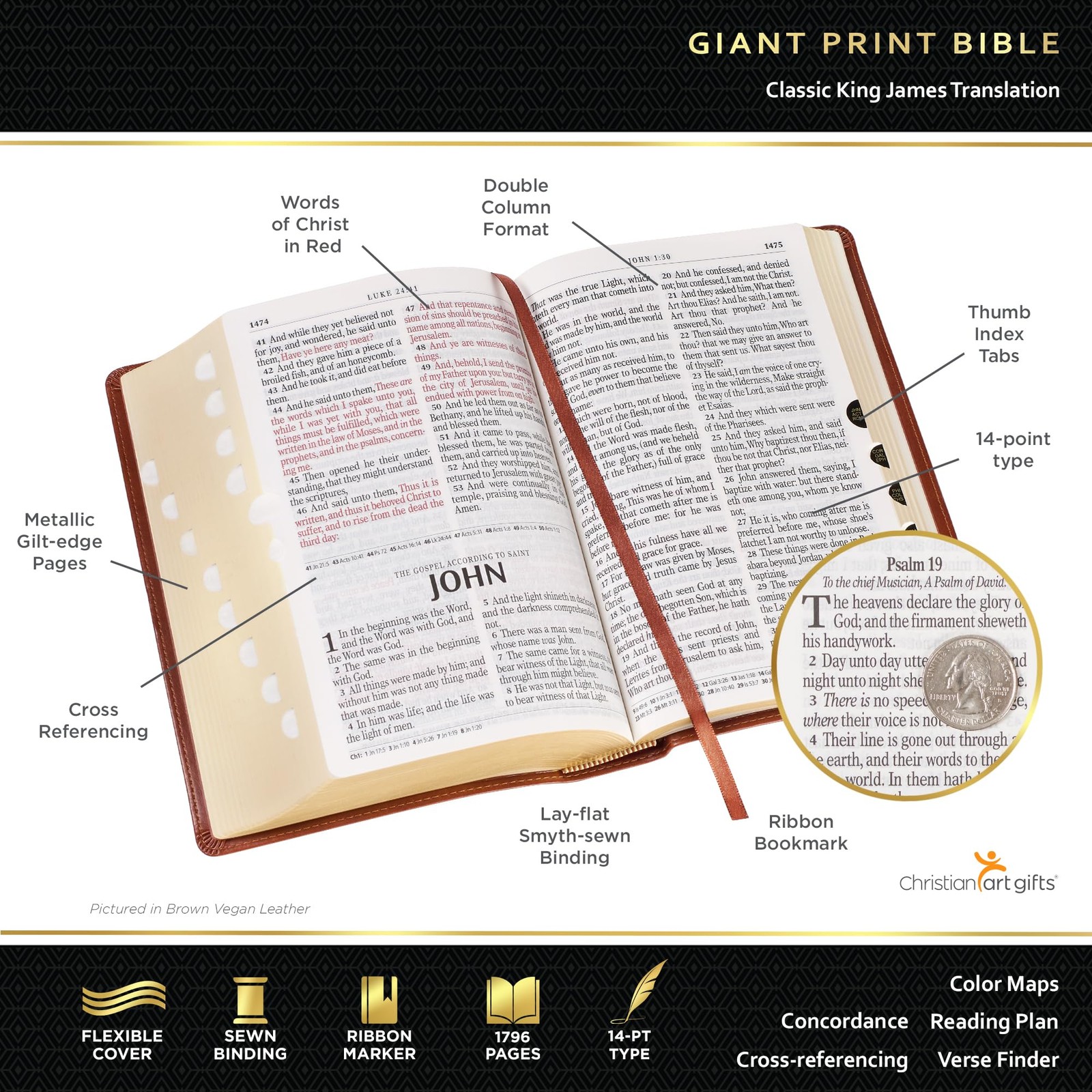 Holy Bible: Dark Brown Pattern KJV Bible Giant Print