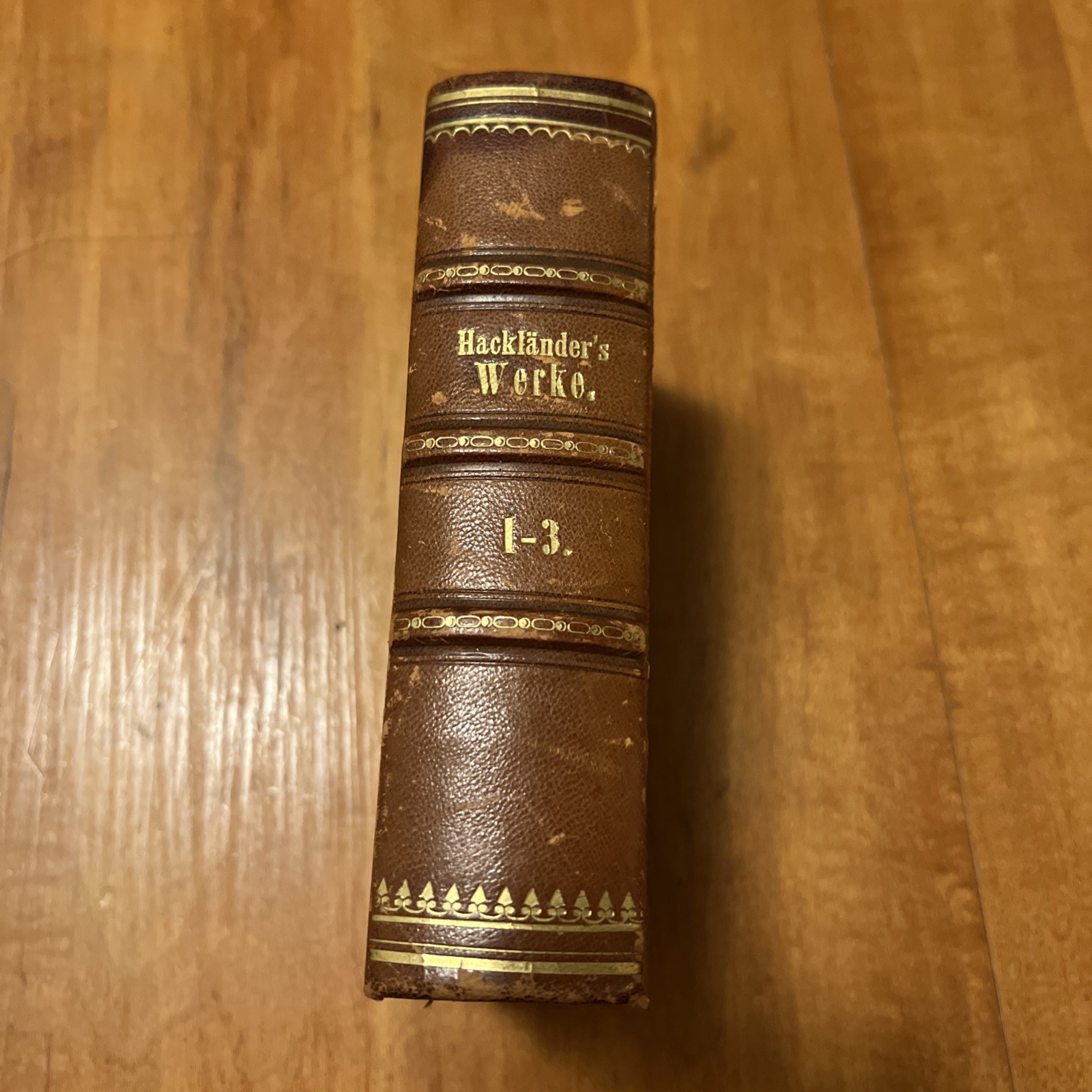 Rare 1855 F.W. Hackländer’s Werke Vol. 1 w/ Portrait, Adolf Krabbe, Half-Leather