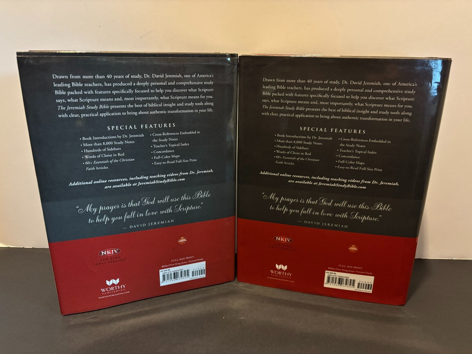 Lot of 2 NKJV David Jeremiah Hardcover Study Bibles ,Red Letter,Concordance,Maps