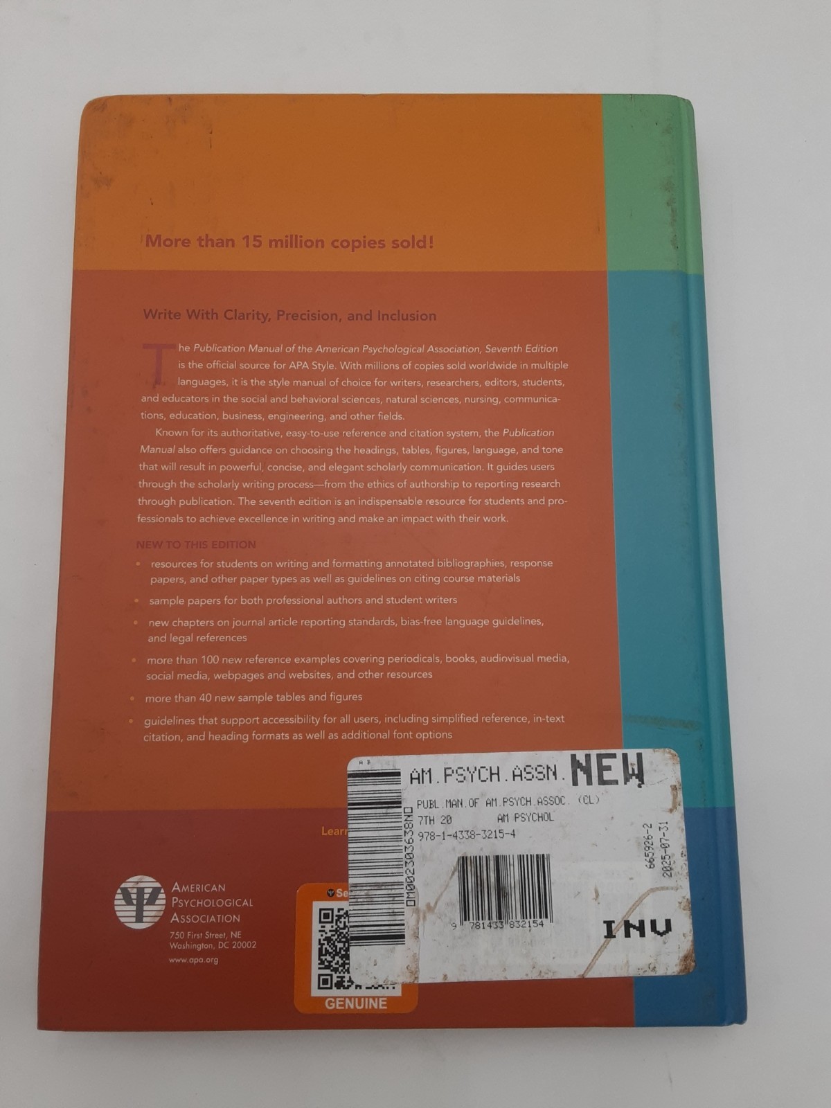 Publication Manual of the American Psychological Assoc. 7th Ed HC 9781433832154
