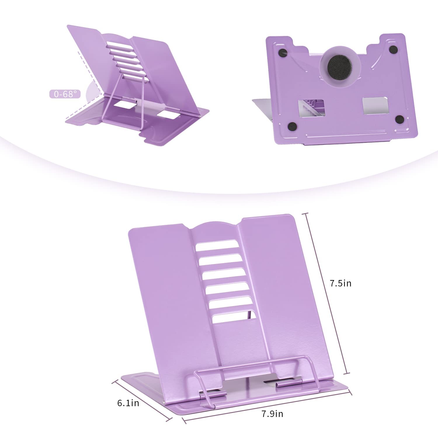 Metal Book Stand Adjustable 8.8D x 7.9W x 0.75H inches, Full Purple