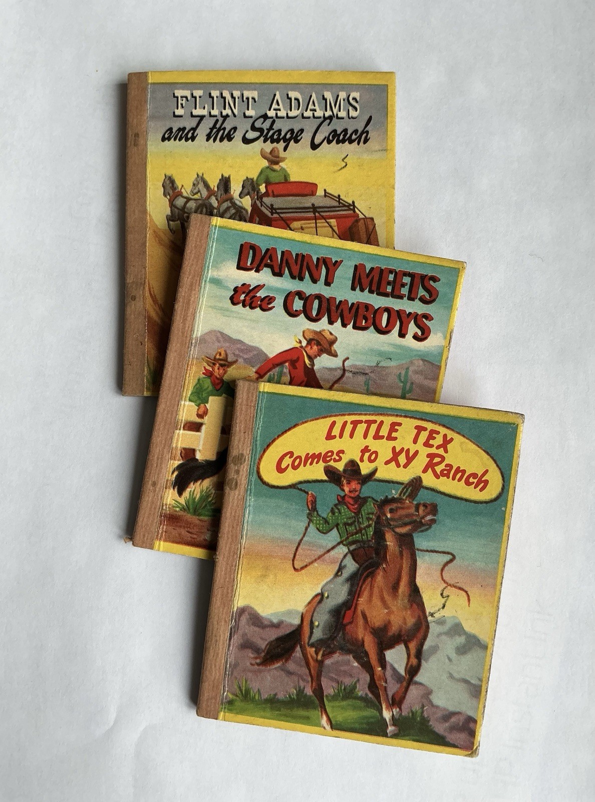 THREE 1949 VINTAGE “SWAP-IT” BOOKS MINI ILLUSTRATED STORIES COWBOYS 4.25” x 3.5”