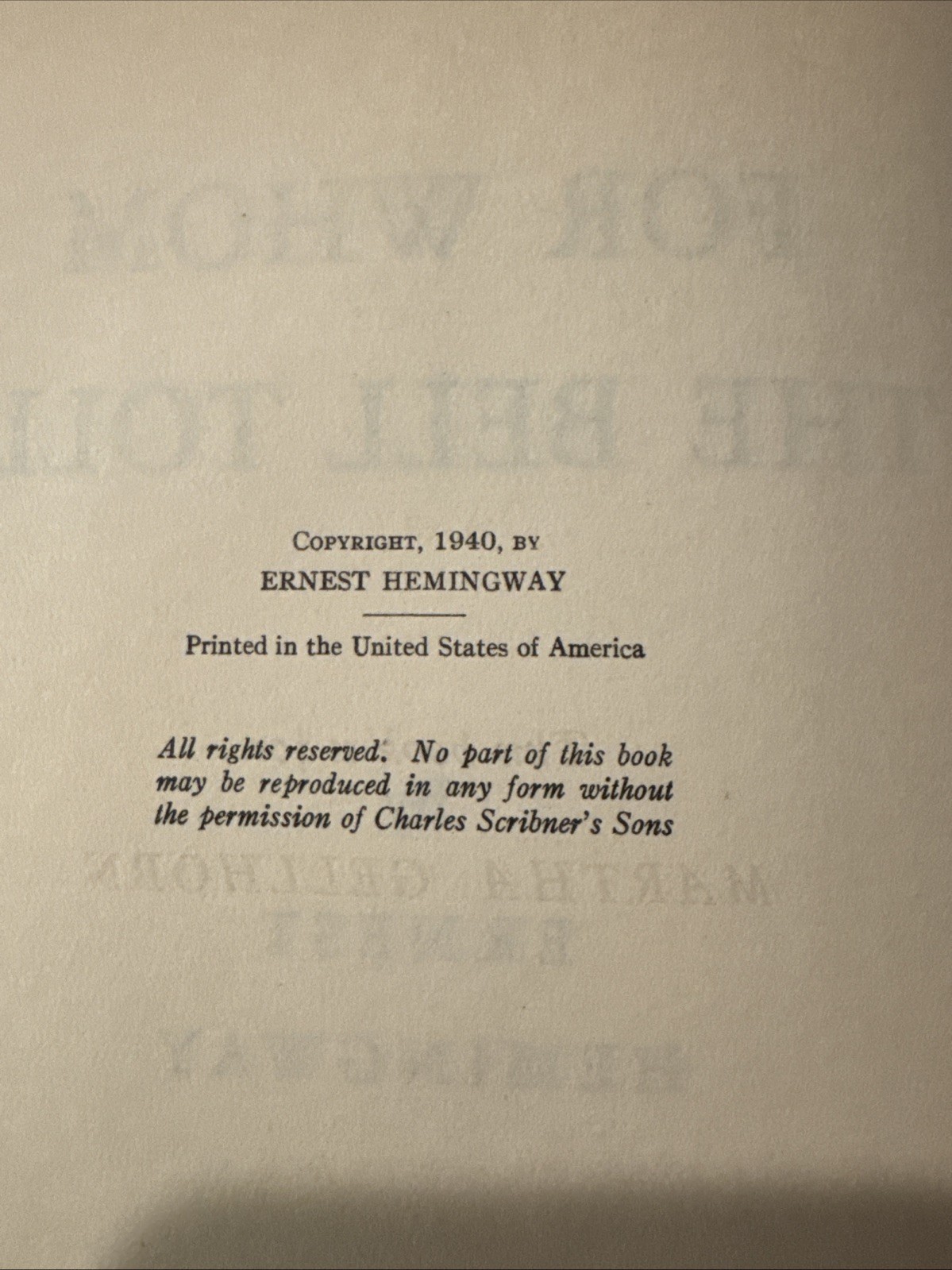 Ernest Hemingway for Whom the Bell Tolls (1940) 1st Edition