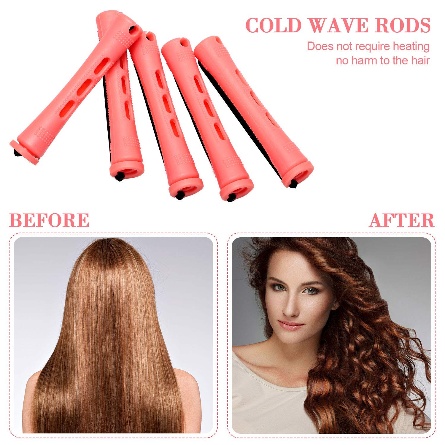 48 Pieces Hair Perm Rods Short Cold Wave 0.51 Inch (Pack of 48), Pink