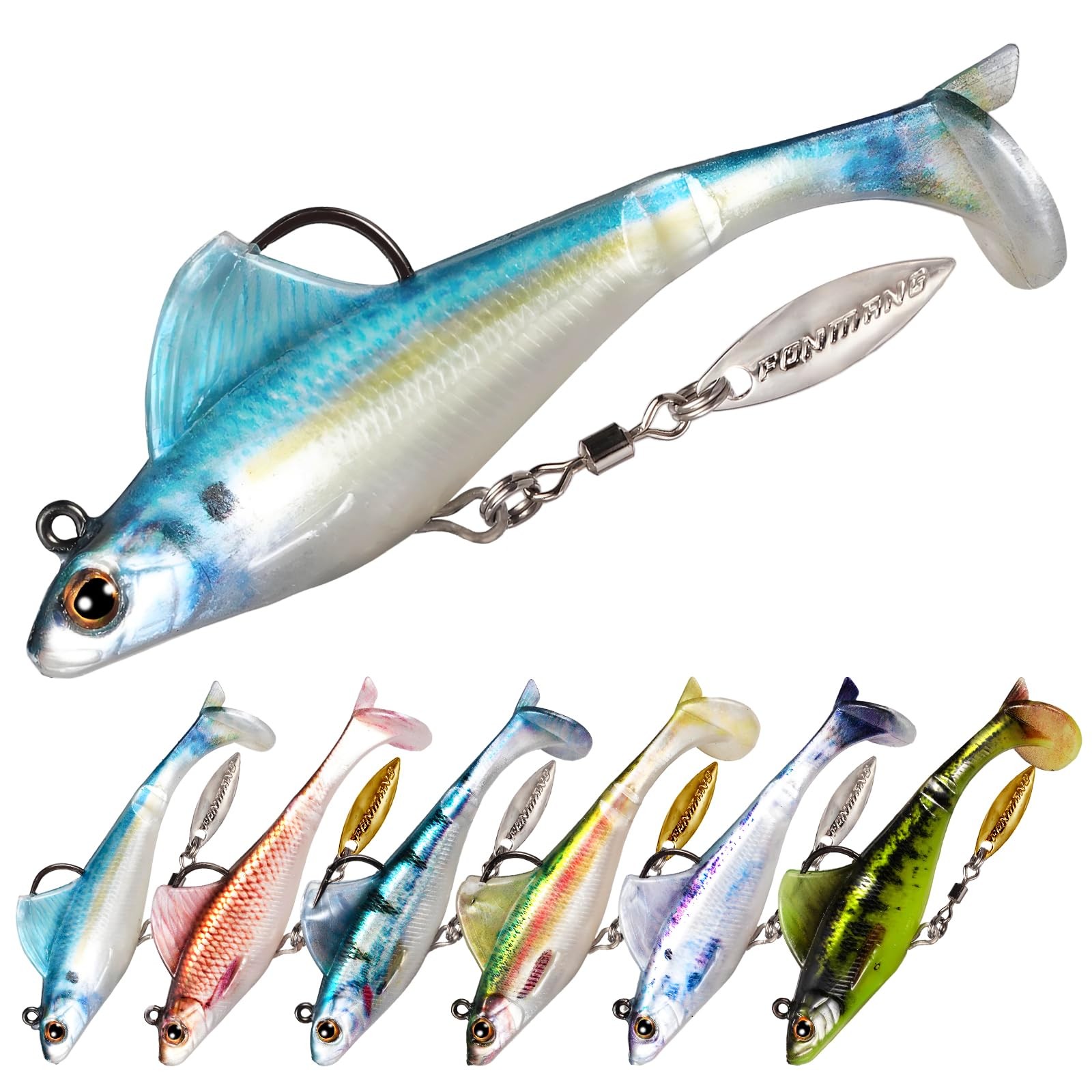 FONMANG 6-Piece Weedless SwimBait Fishing Lures 2.8in 8.6g, Assorted 6 Colors