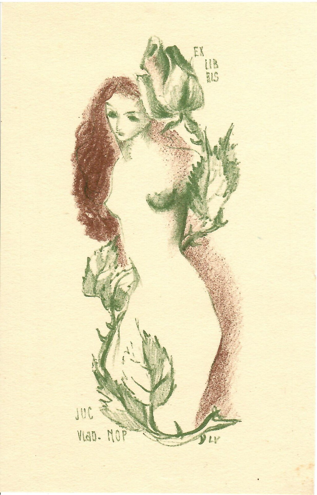 Vintage Original Risque’ Ex Libris Bookplate – “JUC VLAD NOP” ~ 16 x 10.5 cm