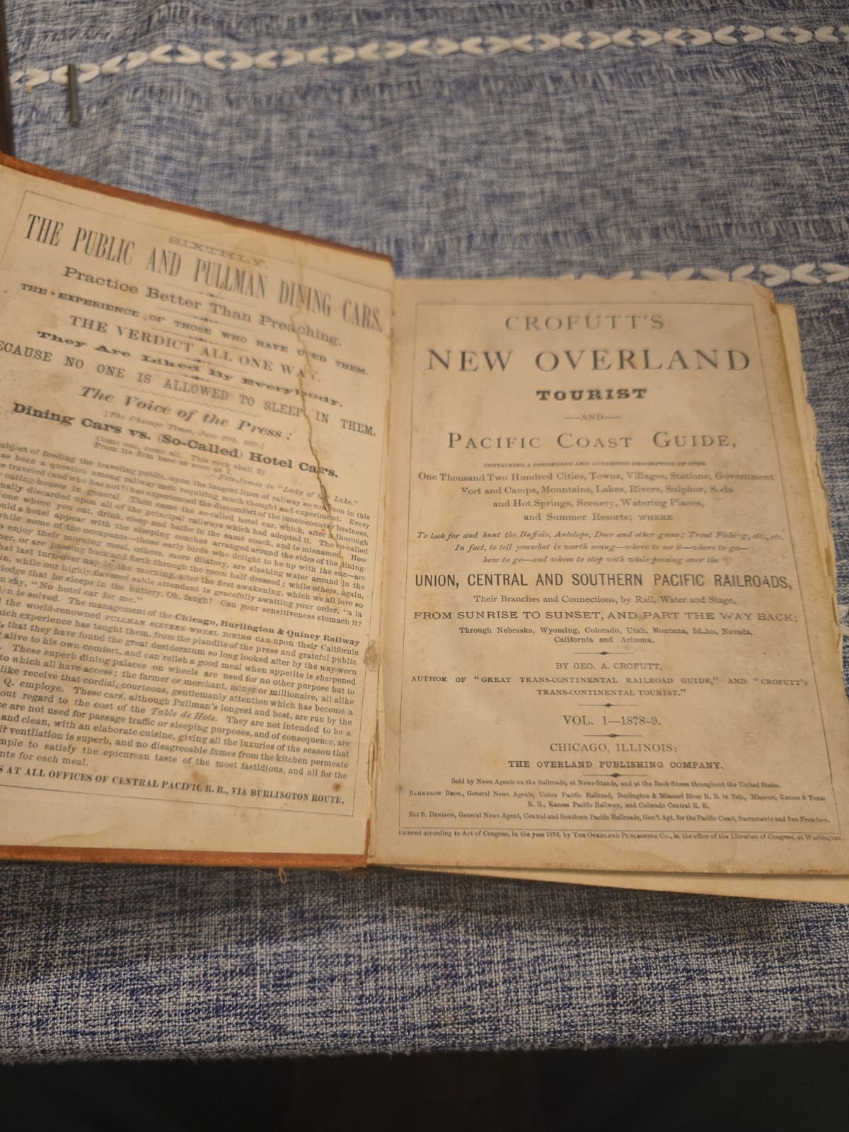 Crofutt’s New Overland Tourist and Pacific Coast Guide 1st Edition 1878-79 Vol 1